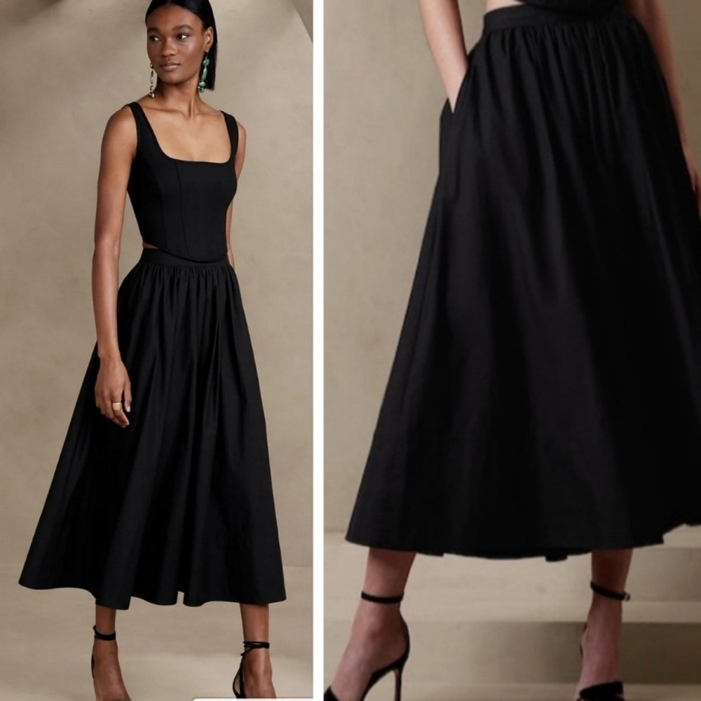 Banana Republic Laurel Poplin Quiet Luxury Old Money Minimalist Midi Skirt NWT